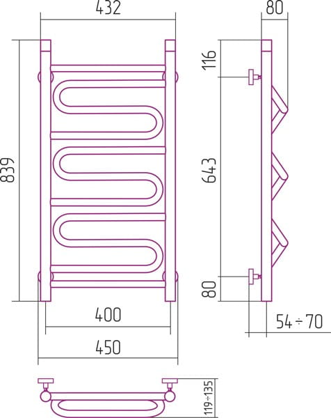 Grzejnik łazienkowy Sunerzha Elegy 80x40cm stal polerowana
