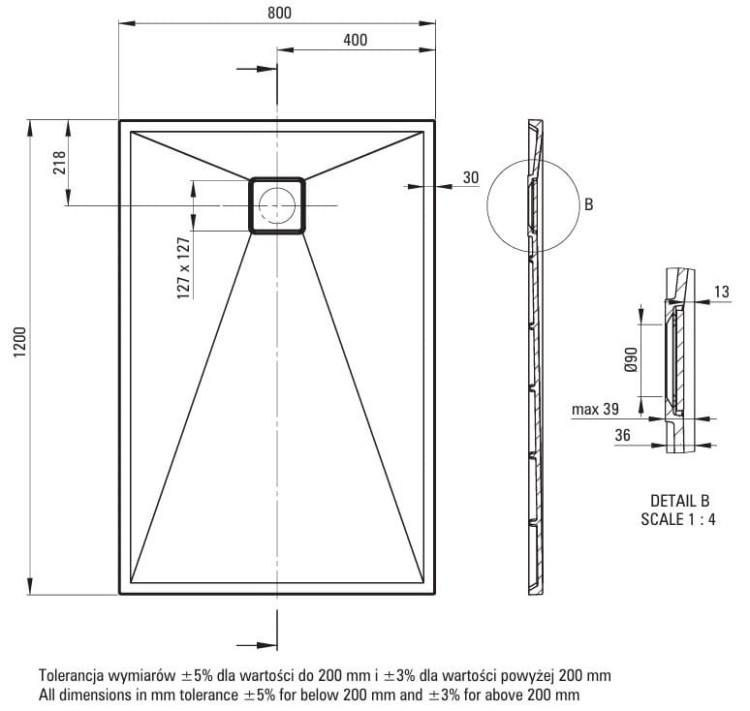 Brodzik granitowy prostokątny 120x80 beżowy Correo Deante