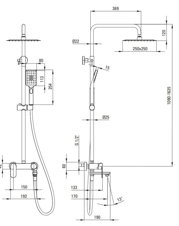 Deszczownica z baterią wannową złota Alpinia Deante