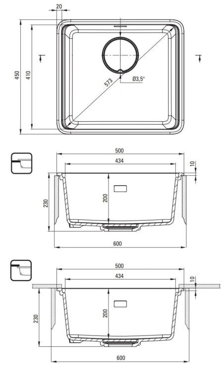 Zlewozmywak granitowy 1-komorowy szary metalik Momi Deante