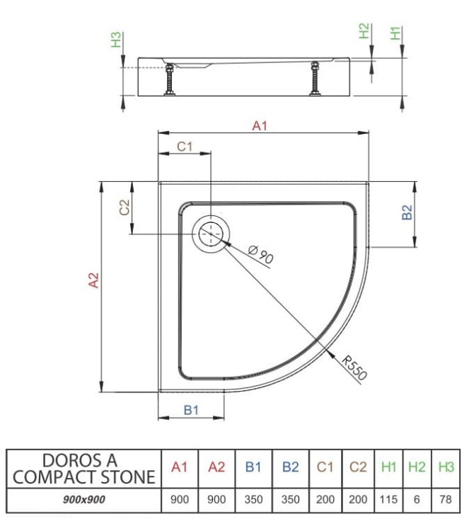 Brodzik półokrągły Radaway Doros A Compact 90x90 Stone czarny
