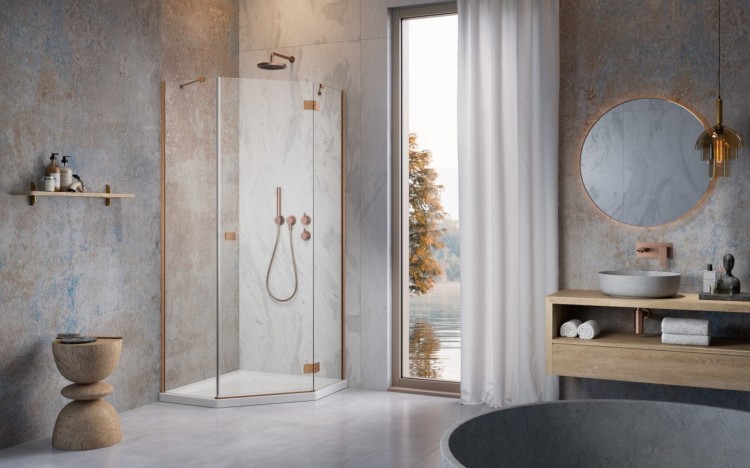 Kabina pięciokątna Radaway Essenza Brushed Copper PTJ prawa