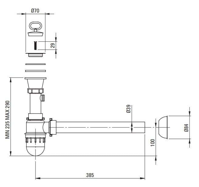 Syfon do zlewozmywaka stalowego gospodarczego ZYK_010B Deante