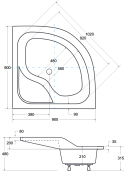 Brodzik półokrągły Besco OLIVER II-PMD 90x90x21