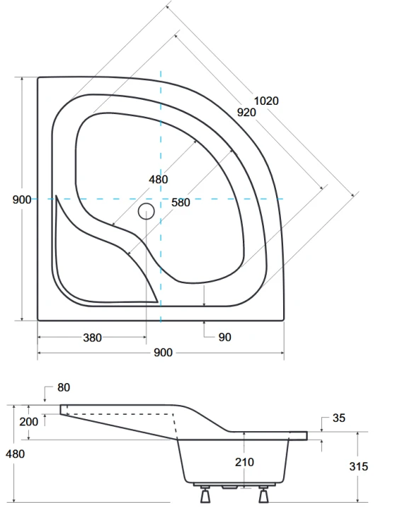 Brodzik półokrągły Besco OLIVER II-PMD 90x90x21