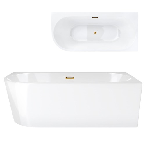 Wanna wolnostojąca narożna corsan intero 160 x 74 z szeroką krawędzią montaż prawostronny korek klik-klak szczotkowane złoto