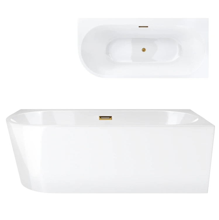 Wanna wolnostojąca narożna corsan intero 160 x 74 z szeroką krawędzią montaż prawostronny korek klik-klak szczotkowane złoto