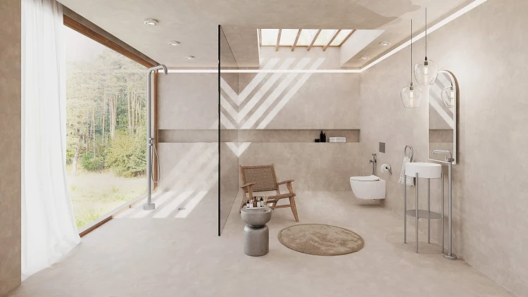 Bateria umywalkowa wolnostojąca Silia Deante stal szczotkowana