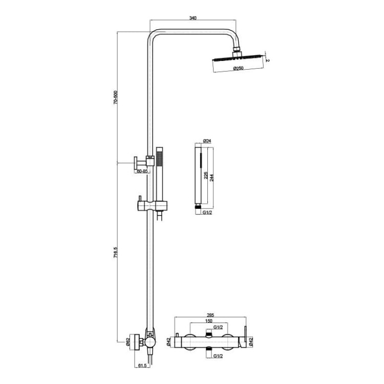 Natynkowy zestaw prysznicowy z deszczownicą Cetus Matt black Lavita