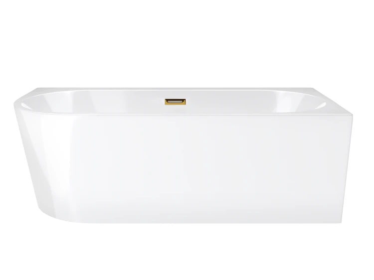 Wanna wolnostojąca narożna corsan intero 150 x 74 z szeroką krawędzią montaż prawostronny korek klik-klak szczotkowane złoto