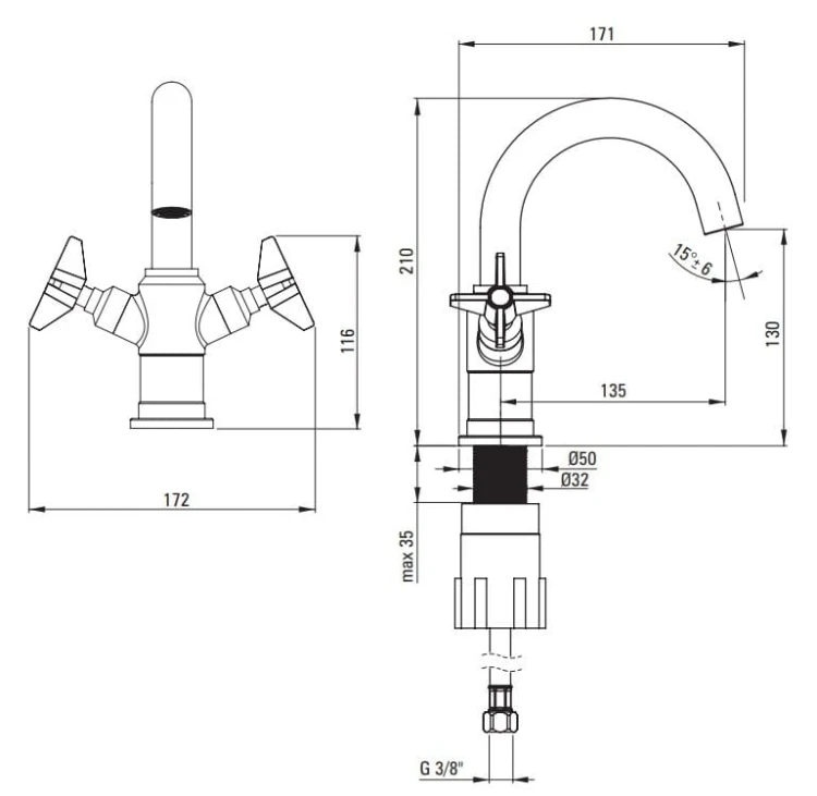 Bateria umywalkowa stojąca nero czarna Temisto Deante