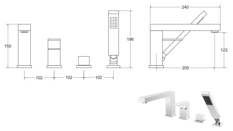 Bateria wannowa 4-otworowa Besco MODERN / VARIUM czarny matt