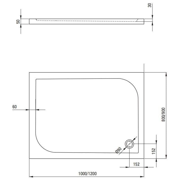 Brodzik akrylowy prostokątny 100x80 biały Cubic Deante