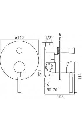 Bateria VADO ORIGINS prysznicowa podtynkowa z przełącznikiem złota szczotkowana