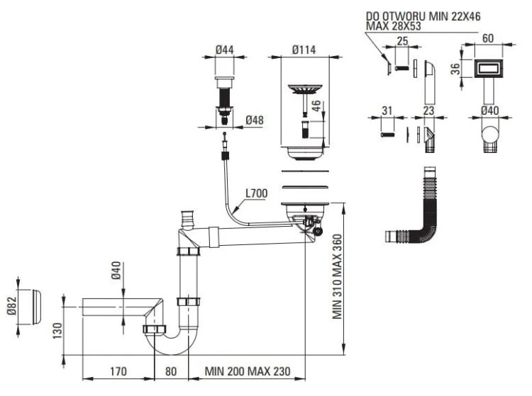 Zlewozmywak granitowy 1-komorowy ociekacz antracyt metalik Momi Deante