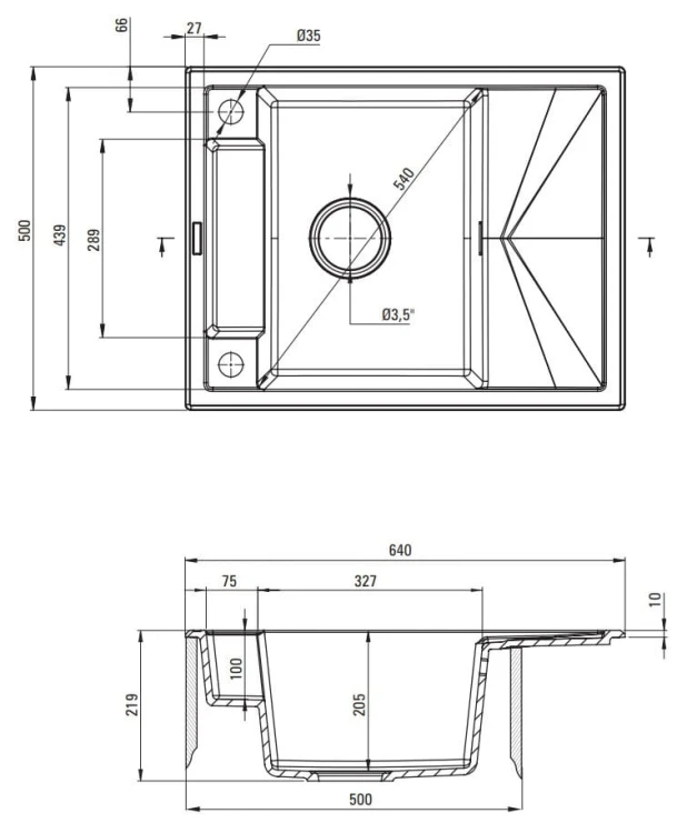 Zlewozmywak granitowy magnetyczny 1-komorowy z ociekaczem - szary metalik Deante Magnetic