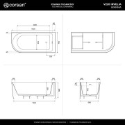 Wanna narożna invelia v220lpgl 160x75cm montaż prawostronny korek klik klak złoty