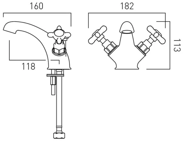 Bateria umywalkowa z korkiem Axbridge Cross nikiel polerowany Vado