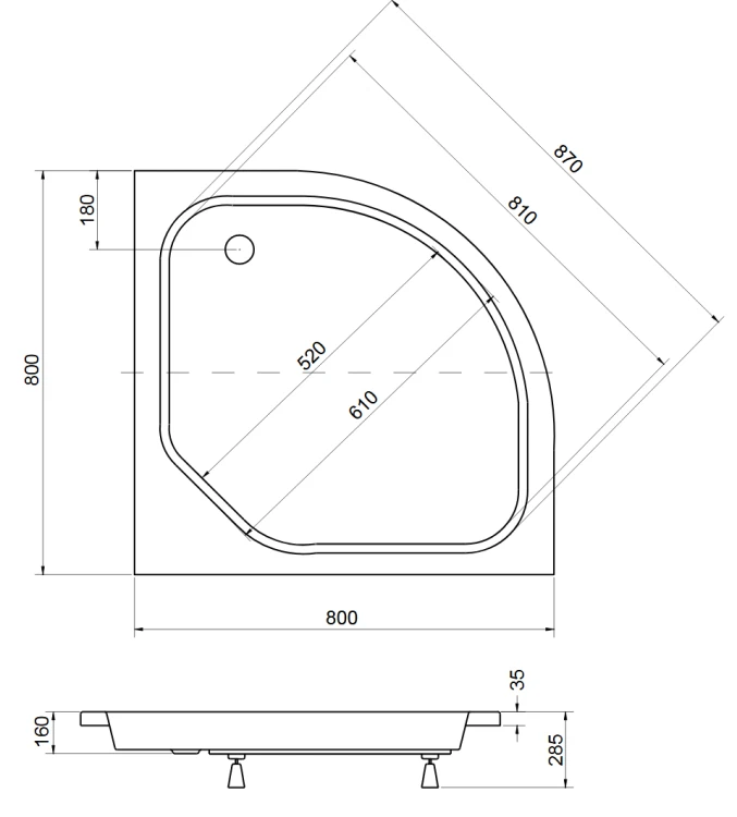 Brodzik półokrągły Besco DIPER II -PMD 80x80x15