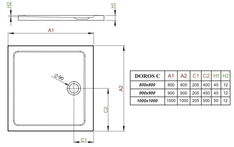 Brodzik kwadratowy płytki Radaway Doros C 80x80 Stone biały
