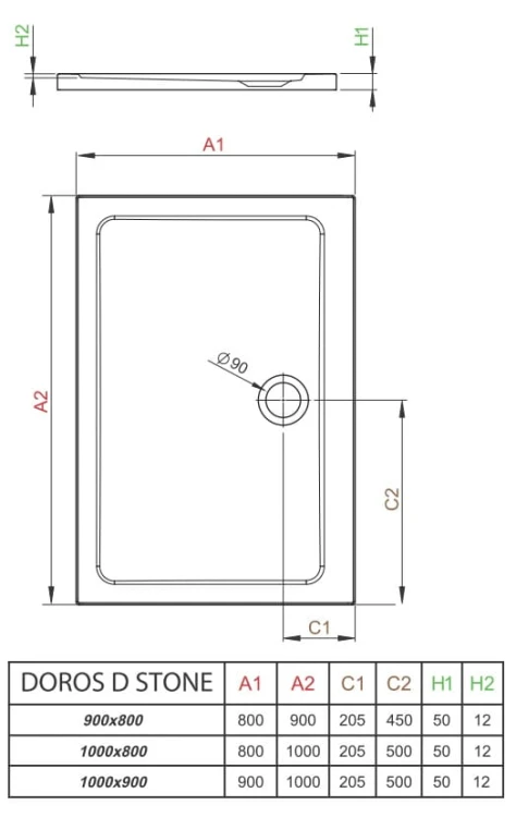 Brodzik prostokątny płytki Radaway Doros D 100x90 Stone antracytowy