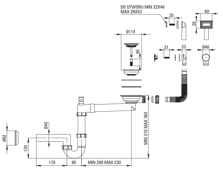Zlewozmywak granitowy 1-komorowy ociekacz grafit metalik Corio Deante
