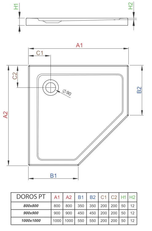 Brodzik pięciokątny Radaway Doros PT 80x80 Stone biały