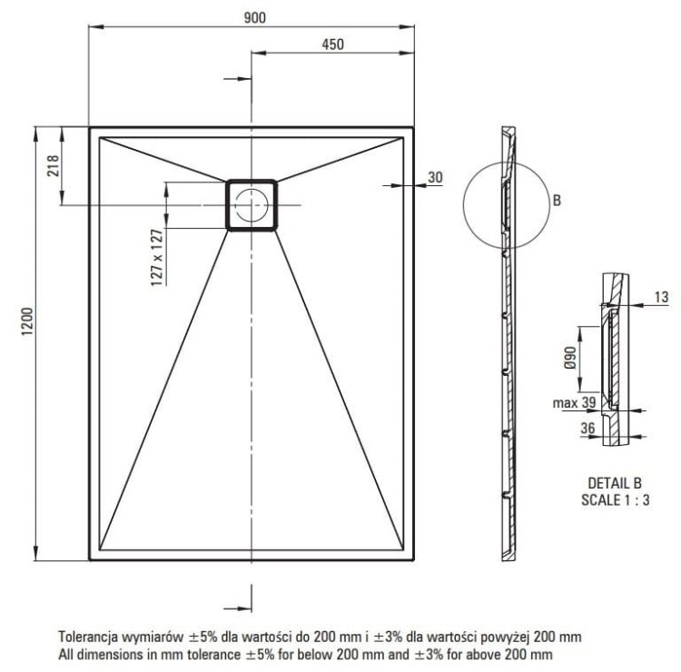 Brodzik granitowy prostokątny 120x90 beżowy Correo Deante
