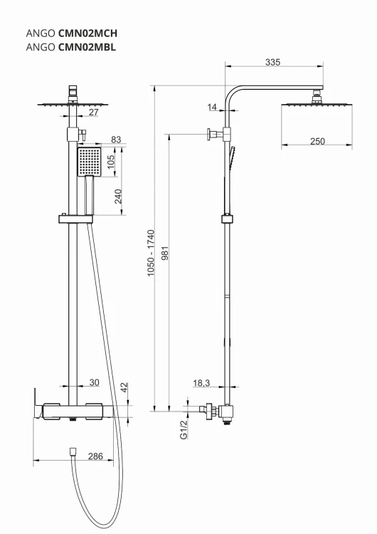 Kolumna prysznicowa corsan ango cmn02mch