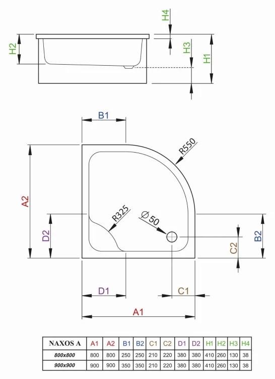 OUTLET Brodzik głęboki półokrągły Radaway Naxos A 80x80x41x26