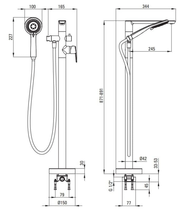 Bateria wannowa wolnostojąca Arnika Deante złoto szczotkowane