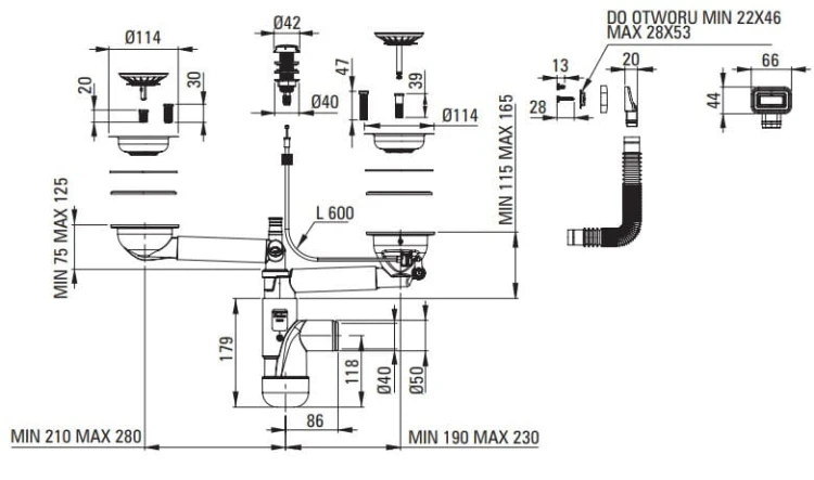 Zlewozmywak granitowy magnetyczny 2-komorowy z ociekaczem Magnetic Deante