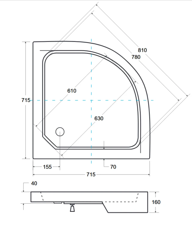 Brodzik półokrągły Besco ALEX-PMD 70x70x4