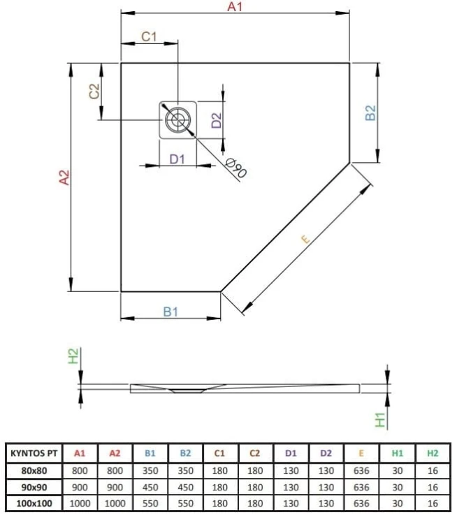 Brodzik pięciokątny Kyntos PT 80x80 cementowy Radaway