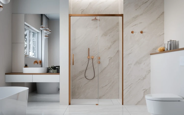 Drzwi prysznicowe Idea Brushed Copper DWJ Radaway prawe przejrzyste