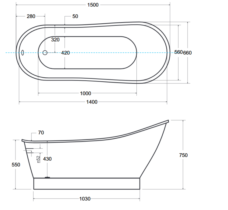 Wanna wolnostojąca Besco GLORIA GLAM 150x66 grafitowa