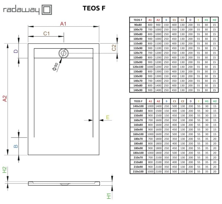 Brodzik prostokątny Teos F 140x70 biały Radaway