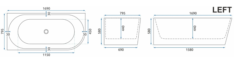Wanna akrylowa narożna Sydney Bellanto 170 Rea lewa