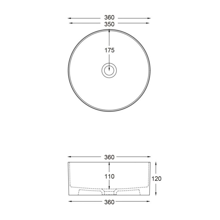 Umywalka nablatowa lugo okrągła 360x120 mm z korkiem złotym