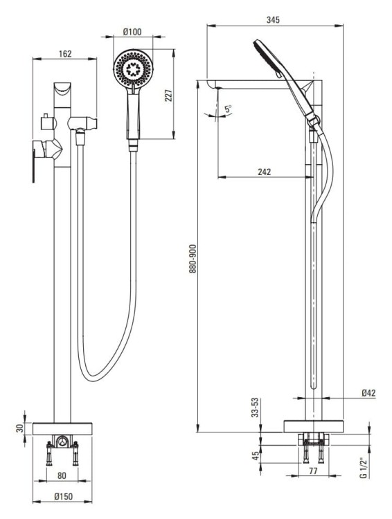 Bateria wannowa wolnostojąca złota Alpinia Deante