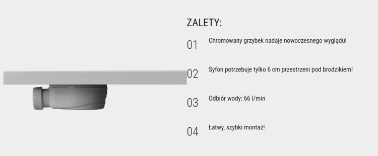 Syfon brodzikowy SCHEDPOL SCHEDLINE BIAŁY MAT 90MM SDB901PB