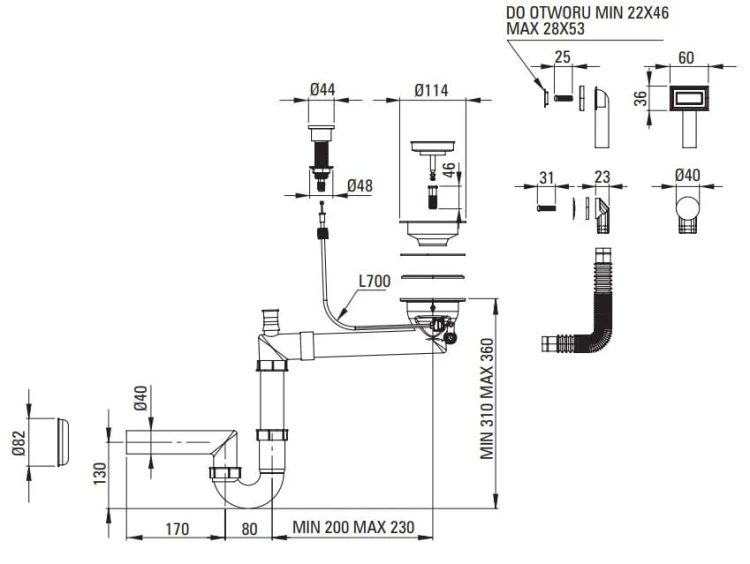 Zlewozmywak granitowy magnetyczny 1-komorowy z ociekaczem grafit metalik Deante Magnetic