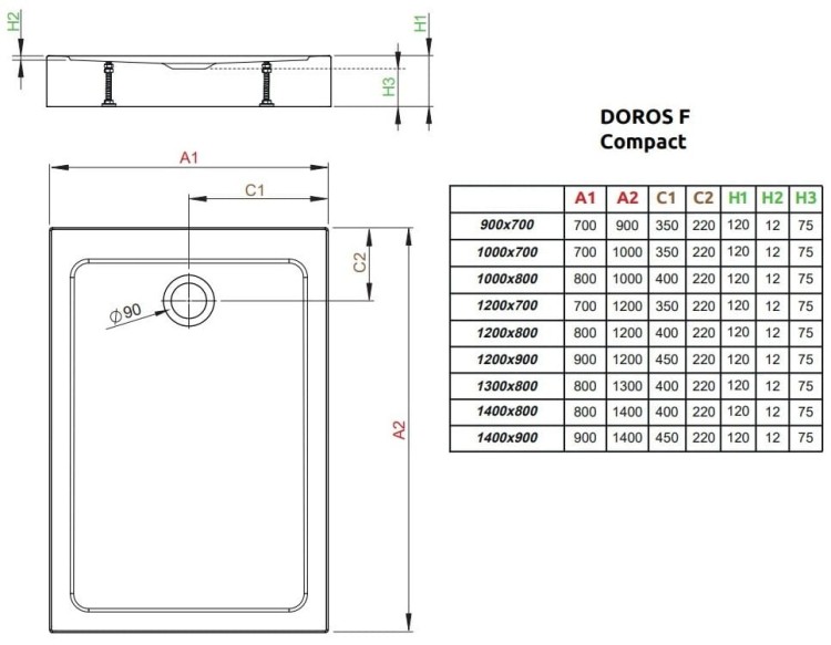 Brodzik prostokątny Radaway Doros F Compact 130x80 Stone biały