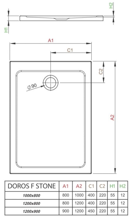 Brodzik prostokątny Radaway Doros F 120x90 Stone antracytowy