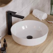 Umywalka nablatowa corsan okrągła 415x415x135 mm z korkiem klik-klak złotym