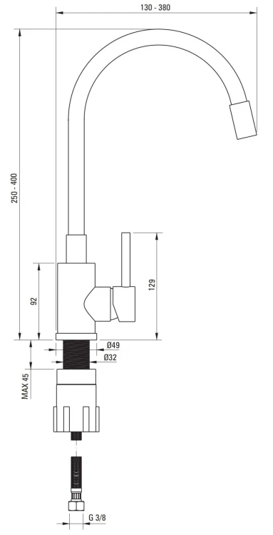 Bateria kuchenna z elastyczną wylewką Luno Deante BOC W720