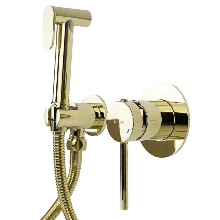 Bateria bidetowa podtynkowa corsan lugo cmb7570gl – złota z wężem