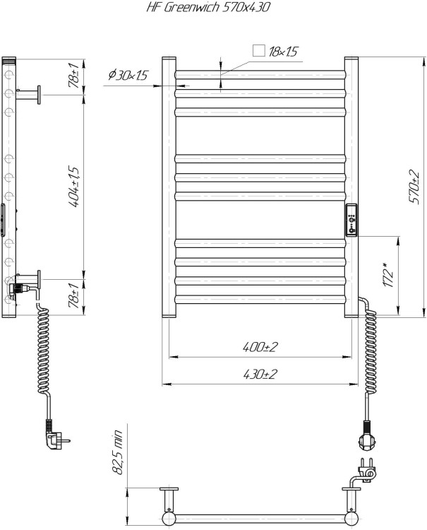 Grzejnik elektryczny suchy HF Greenwich 57x43 czarny mat Hygge Family