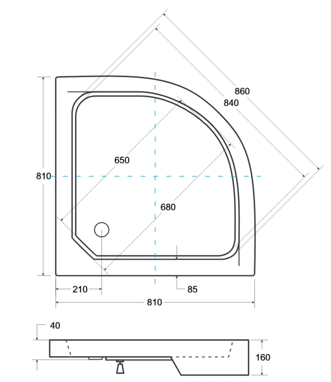 Brodzik półokrągły Besco ALEX-PMD 80x80x4