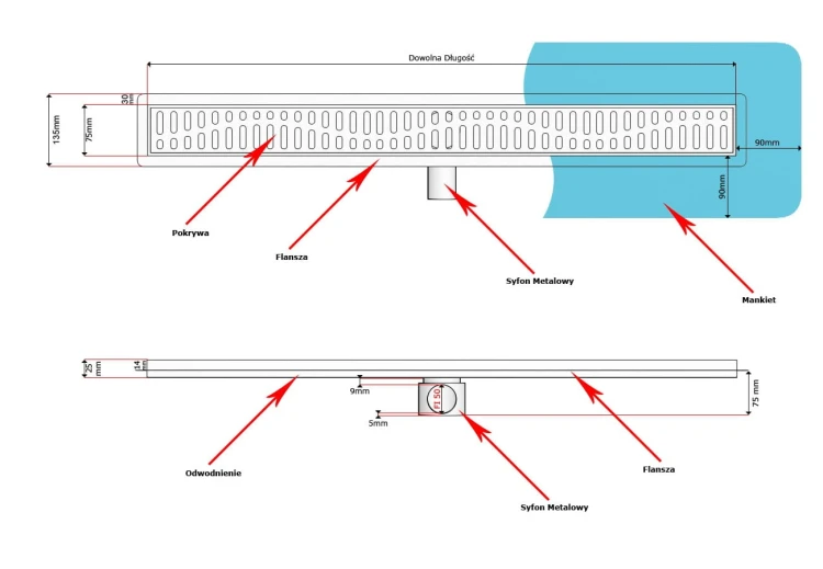 Odpływ liniowy z flanszą i metalowym syfonem Kesmet 120 cm z rusztem Stripes